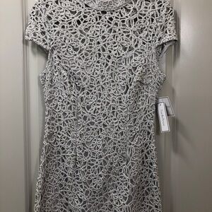 Silver Sequin Sheath Midi Dress with Bateau Neckline